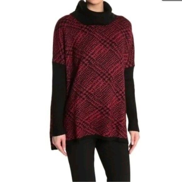 Joseph A Sweaters - Joseph A Red & Black Checked Plaid Cowl Neck Sweater Oversized Sweater Size S